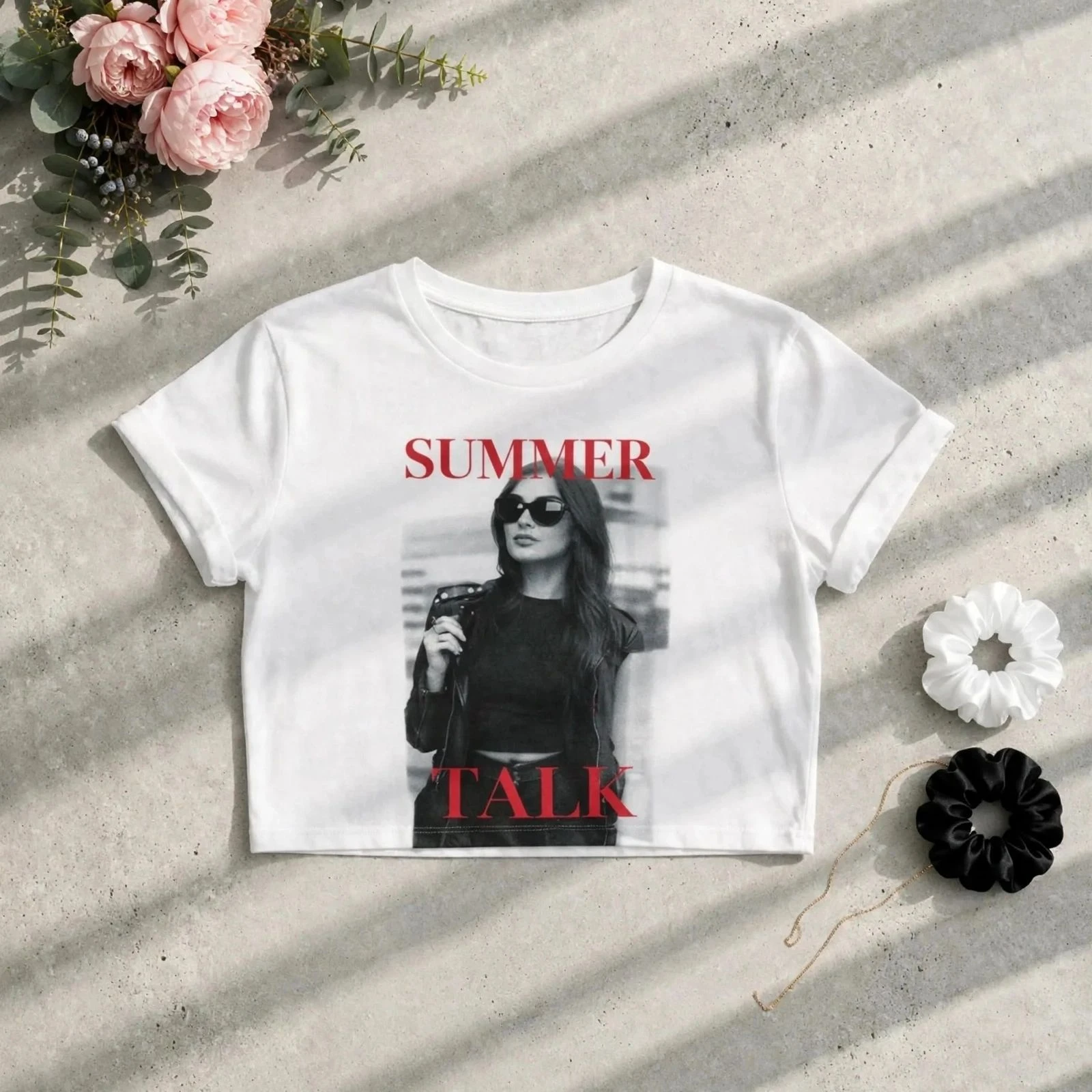 T-shirt crop top blanc imprimé "Summer Talk"